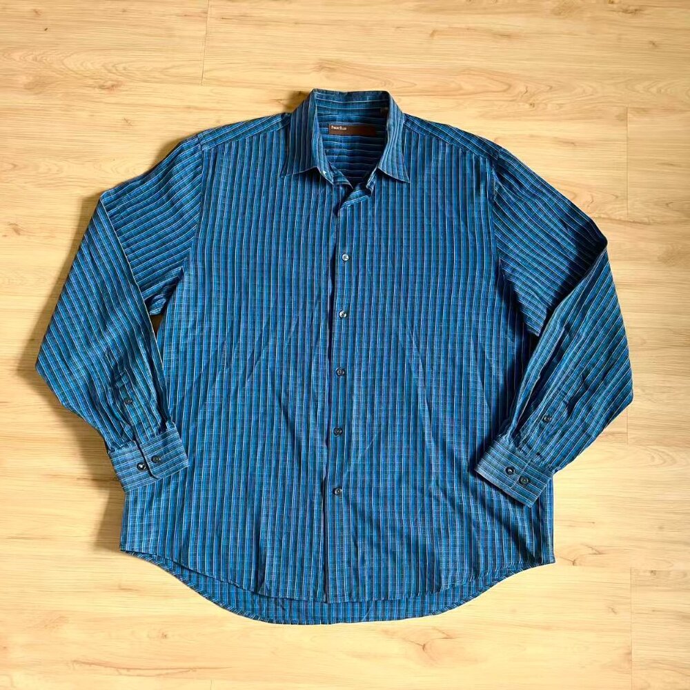 Perry Ellis Blue and black plaid button-up shirt # Mens Size XL